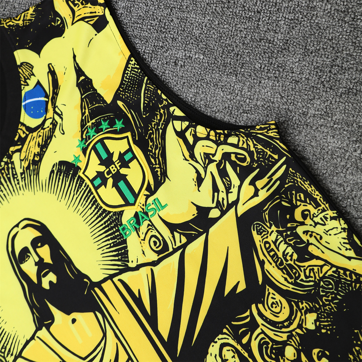 TKH-turbokithub-Brazil 25-26 Yellow Jesus Statue Vest Training Set - Yellow Vest & Black Shorts