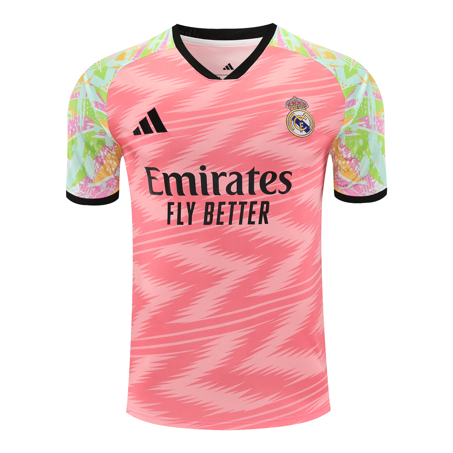 TKH-turbokithub-Real Madrid 25-26 Short-Sleeve Training Set - Pink Arrow Pattern Top & Black Shorts