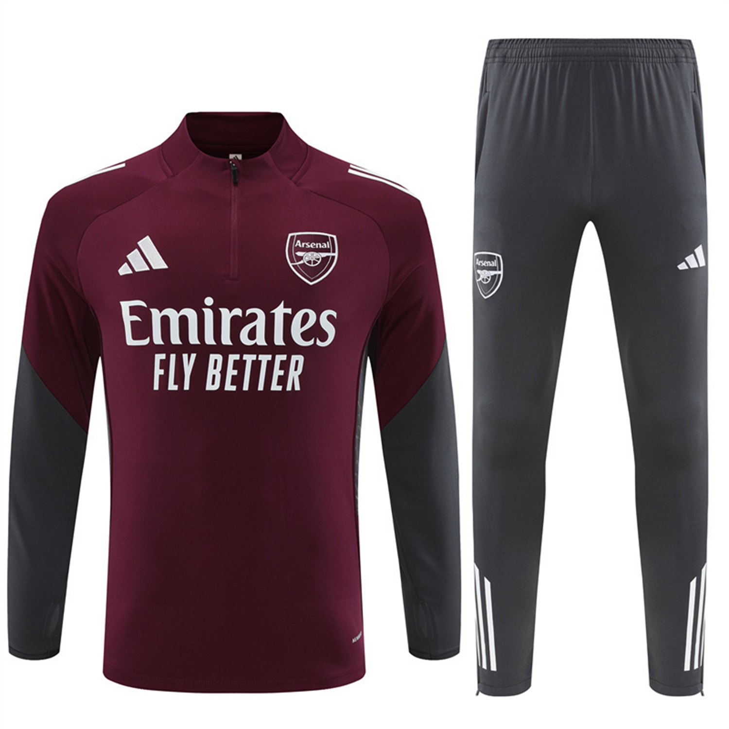 TKH-turbokithub-Arsenal 25-26 Kids Long Sleeve Training Set - Wine Red Top & Grey Pants