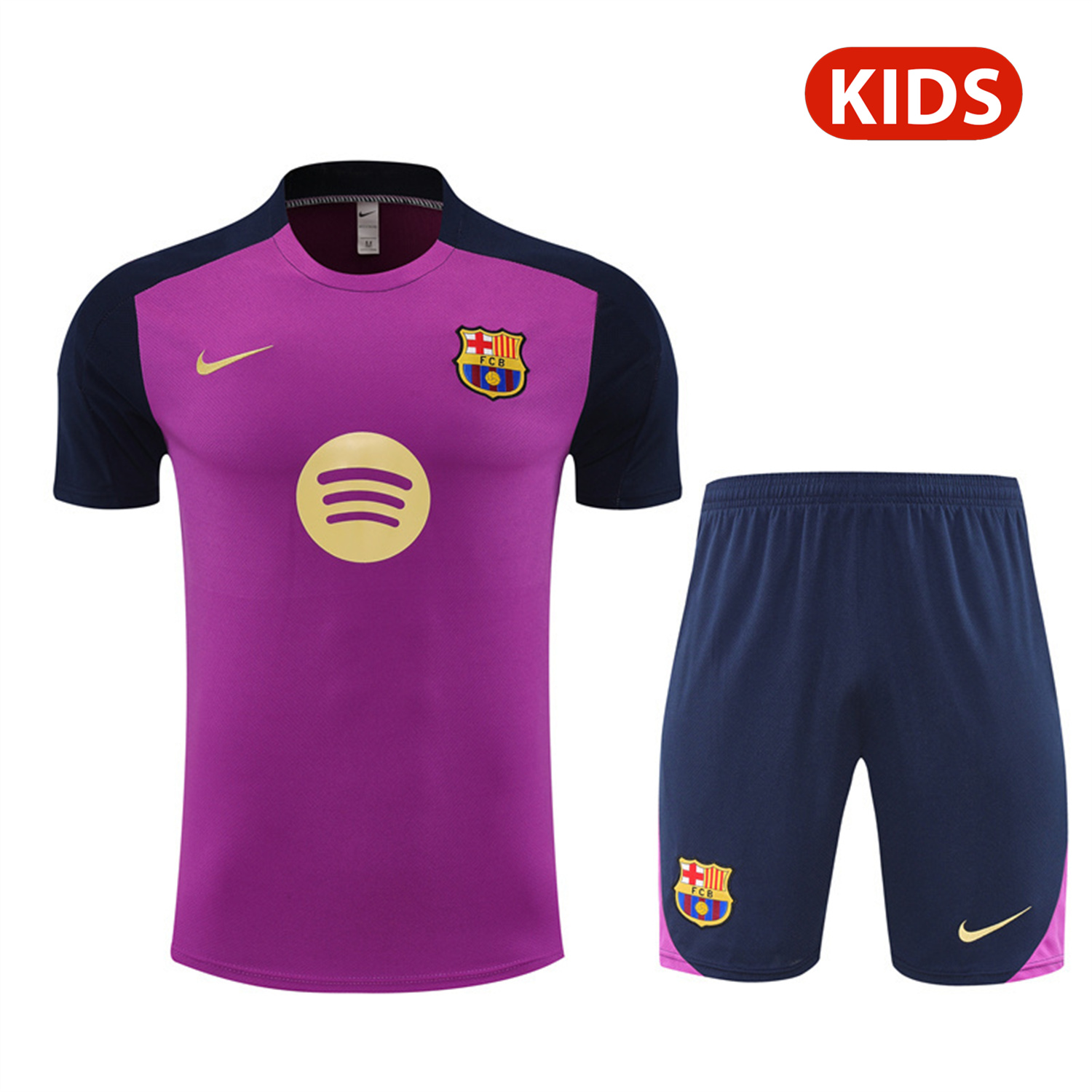 TKH-turbokithub-Barcelona 25-26 Kids Short-Sleeve Training Set - Purple Top & Deep Blue Shorts