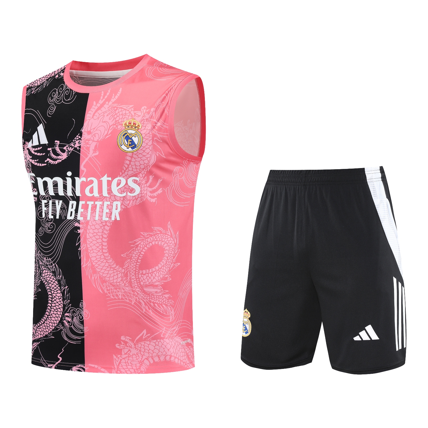 TKH-turbokithub-Real Madrid 25-26 Vest Training Set - Pink-Black Dragon Vest & Black-White Shorts