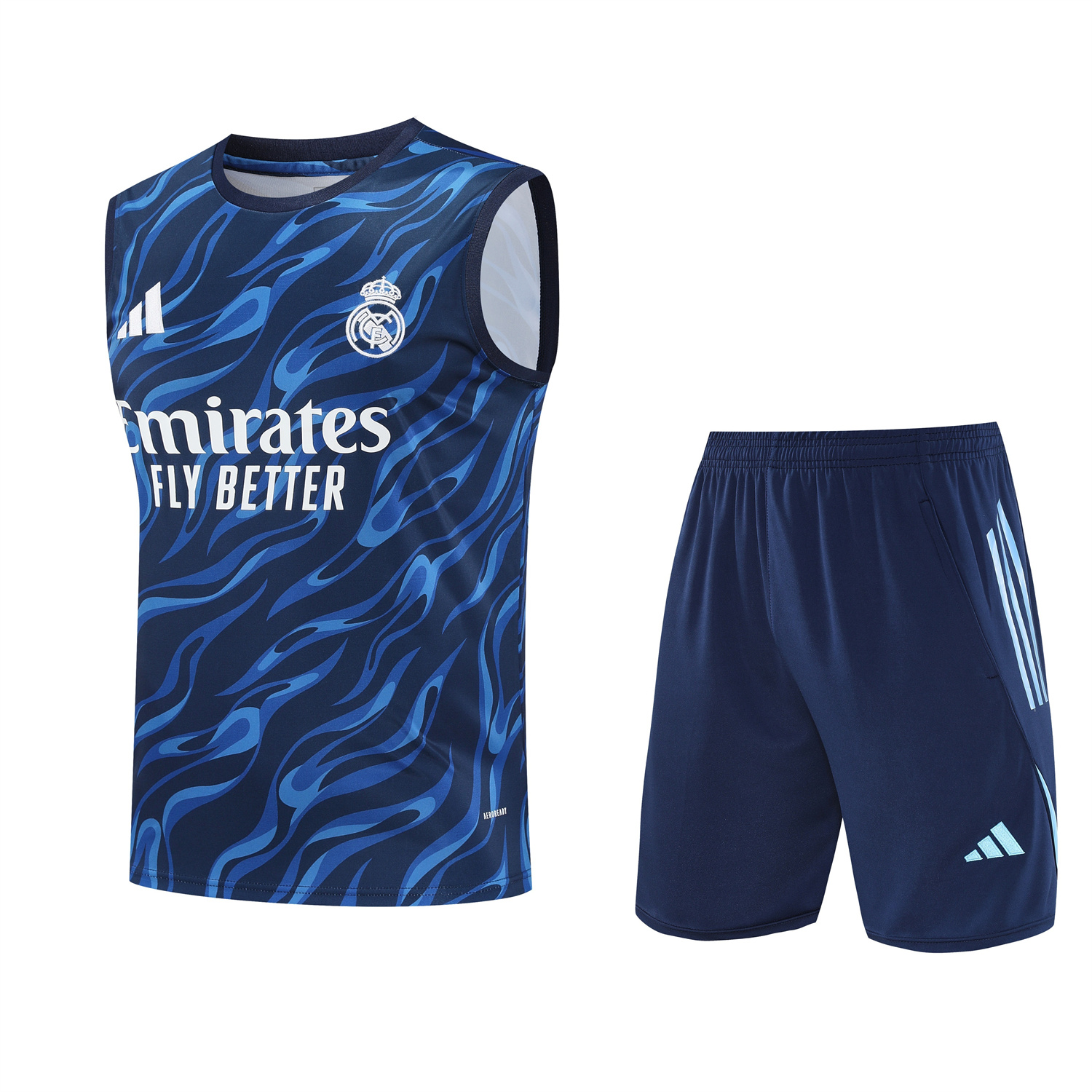 TKH-turbokithub-Real Madrid 25-26 Vest Training Set - Blue Water Pattern Top & Deep Blue Shorts