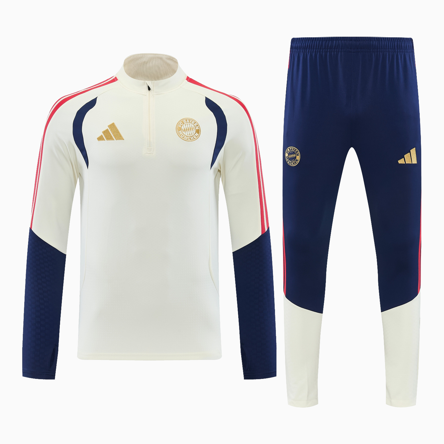 TKH-turbokithub-Bayern Munich 26-27 Long Sleeves Training Set - Off-White Top and Dark Blue Pants