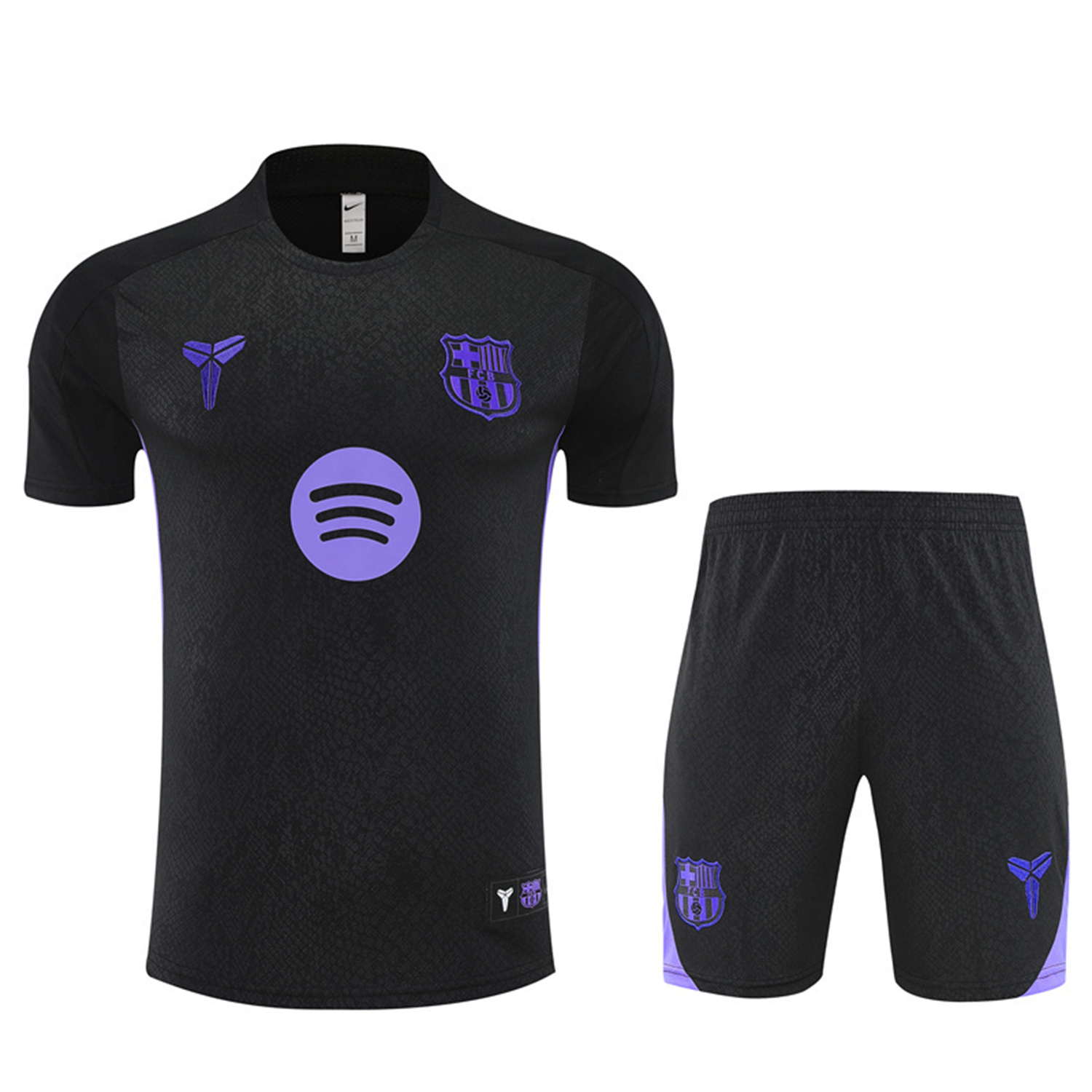TKH-turbokithub-Barcelona 25-26 X KB Kids Short-Sleeve Training Set - Black Blue Top & Black Shorts