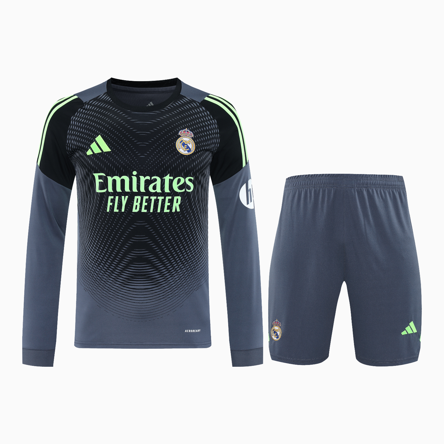 TKH-turbokithub-Real Madrid 25-26 Long-Sleeve Training Set - Deep Gray Top & Gray Shorts