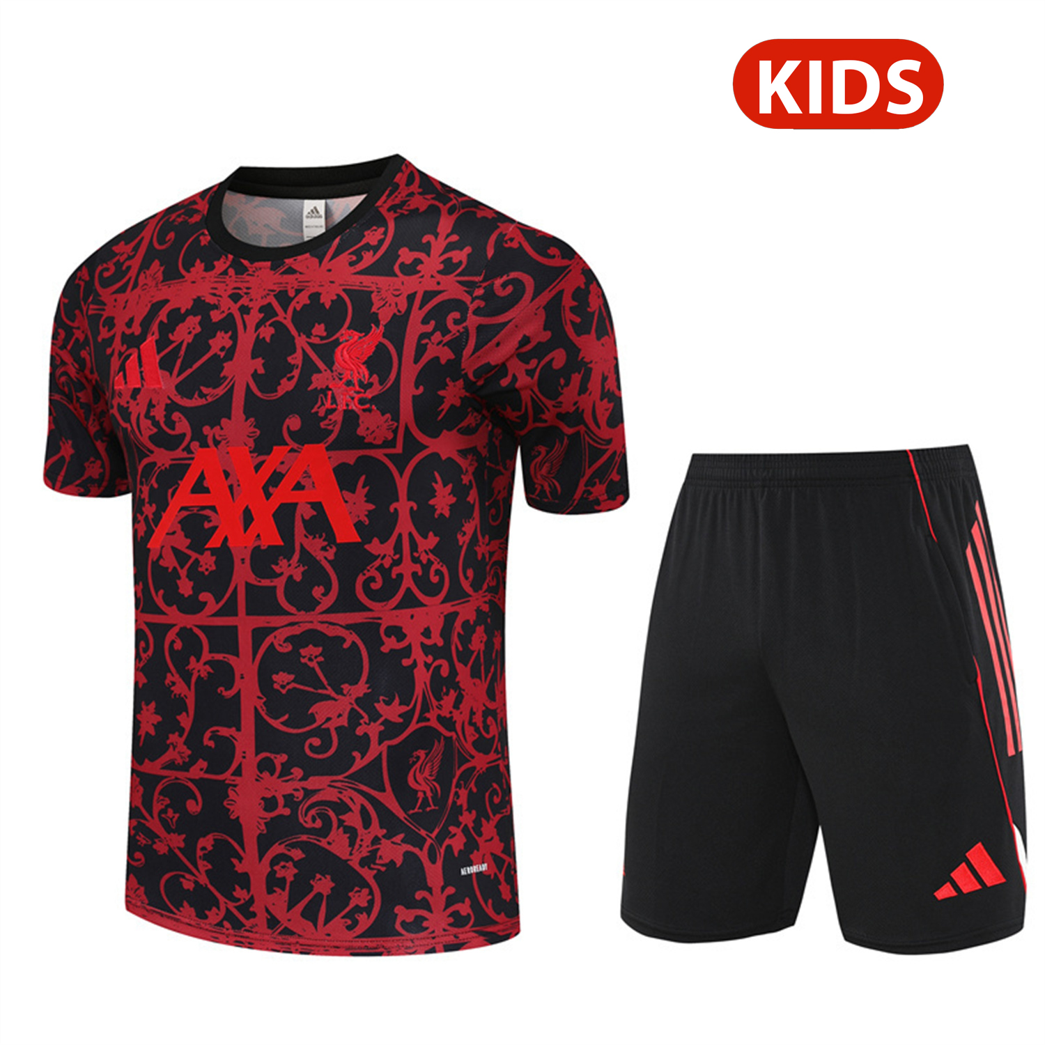 TKH-turbokithub-Liver.pool 25-26 Kids Short-Sleeve Training Set - Red Camouflage Top & Black Shorts