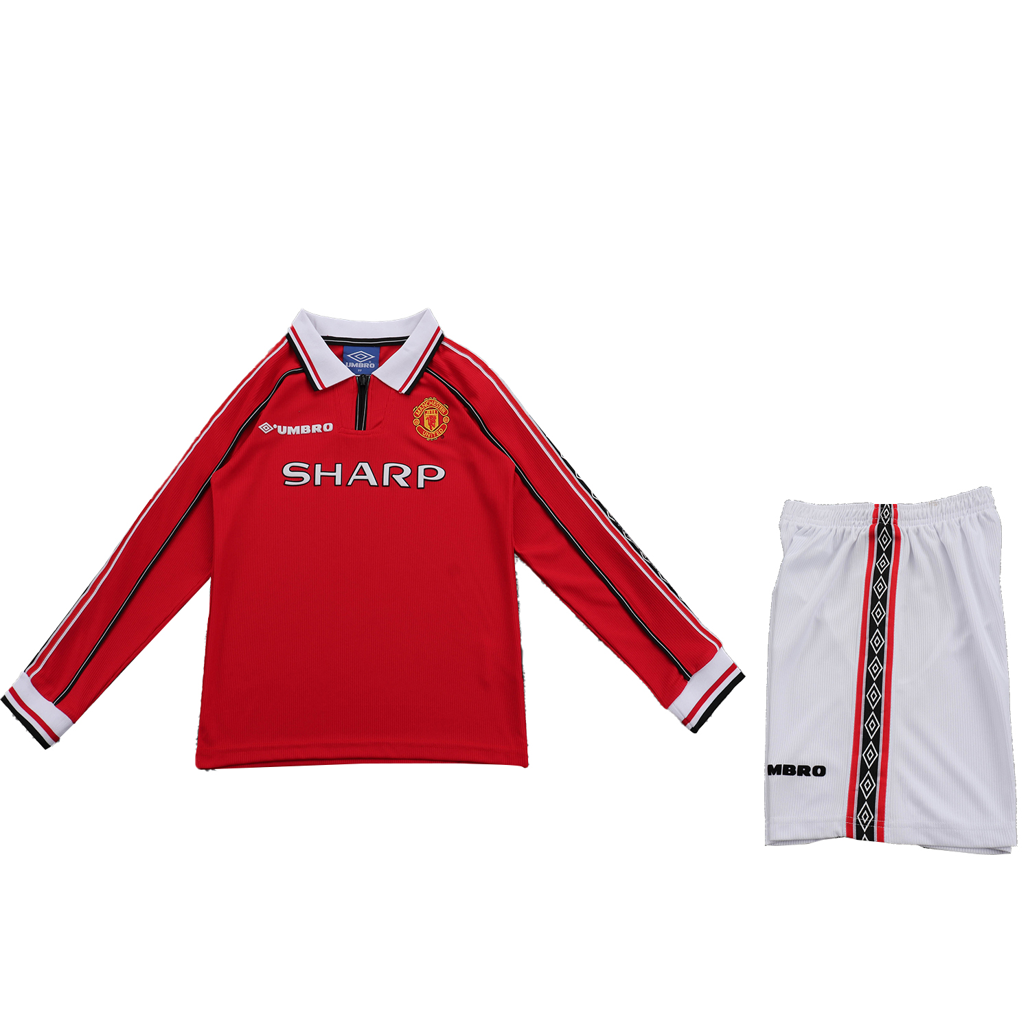 TKH-turbokithub-Retro Manchester United 1998-99 Home Long Sleeves Kids Kit