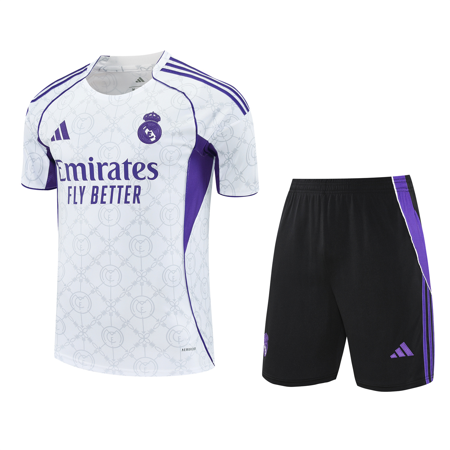TKH-turbokithub-Real Madrid 25-26 Short-Sleeve Training Set - Blue Edge White Top & Black Shorts