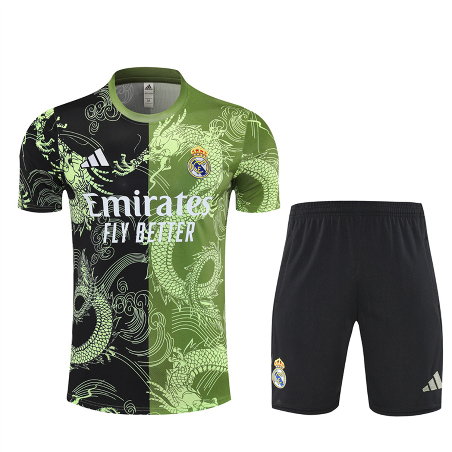 TKH-turbokithub-Real Madrid 25-26 Kid Short-Sleeve Training Set - Green Black Top & Black Shorts