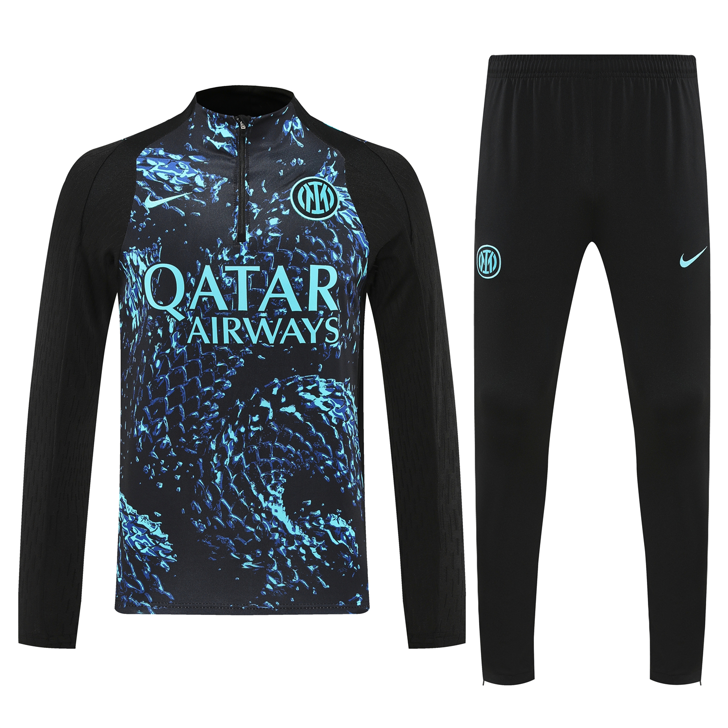 TKH-turbokithub-Inter Milan 25-26 Long Sleeve Training Set - Blue Dragon Scales Top & Black Pants