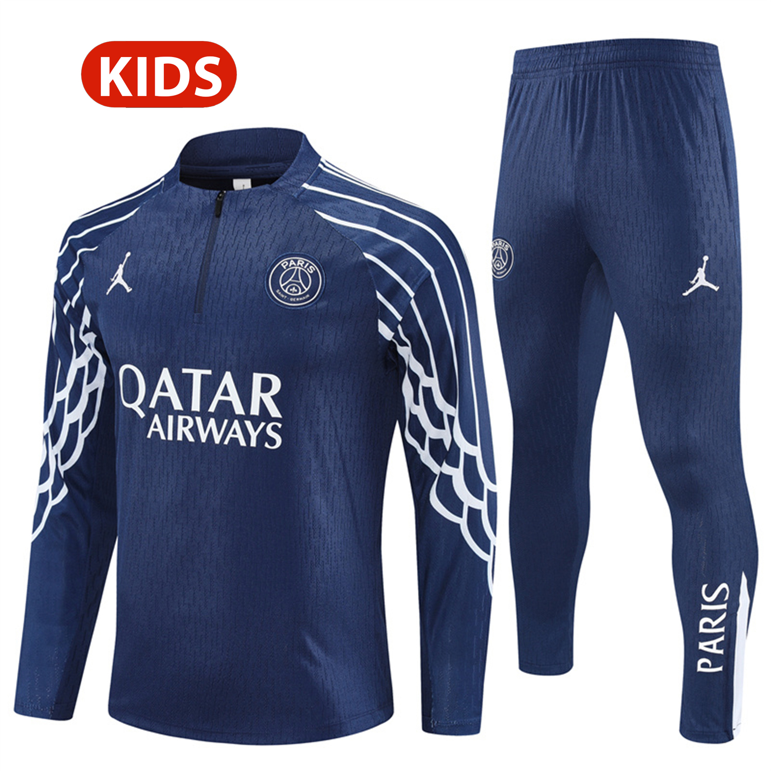 TKH-turbokithub-Paris Saint-Germain PSG 25-26 Kids Long Sleeve Training Set - JD White Wing Royal Blue Top and Pants