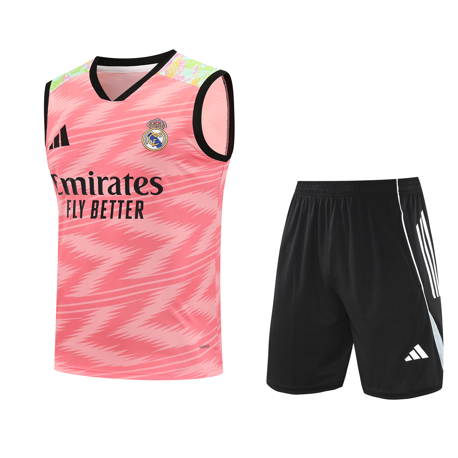 TKH-turbokithub-Real Madrid 25-26 Vest Training Set - Pink Arrow Pattern Vest & Black Shorts