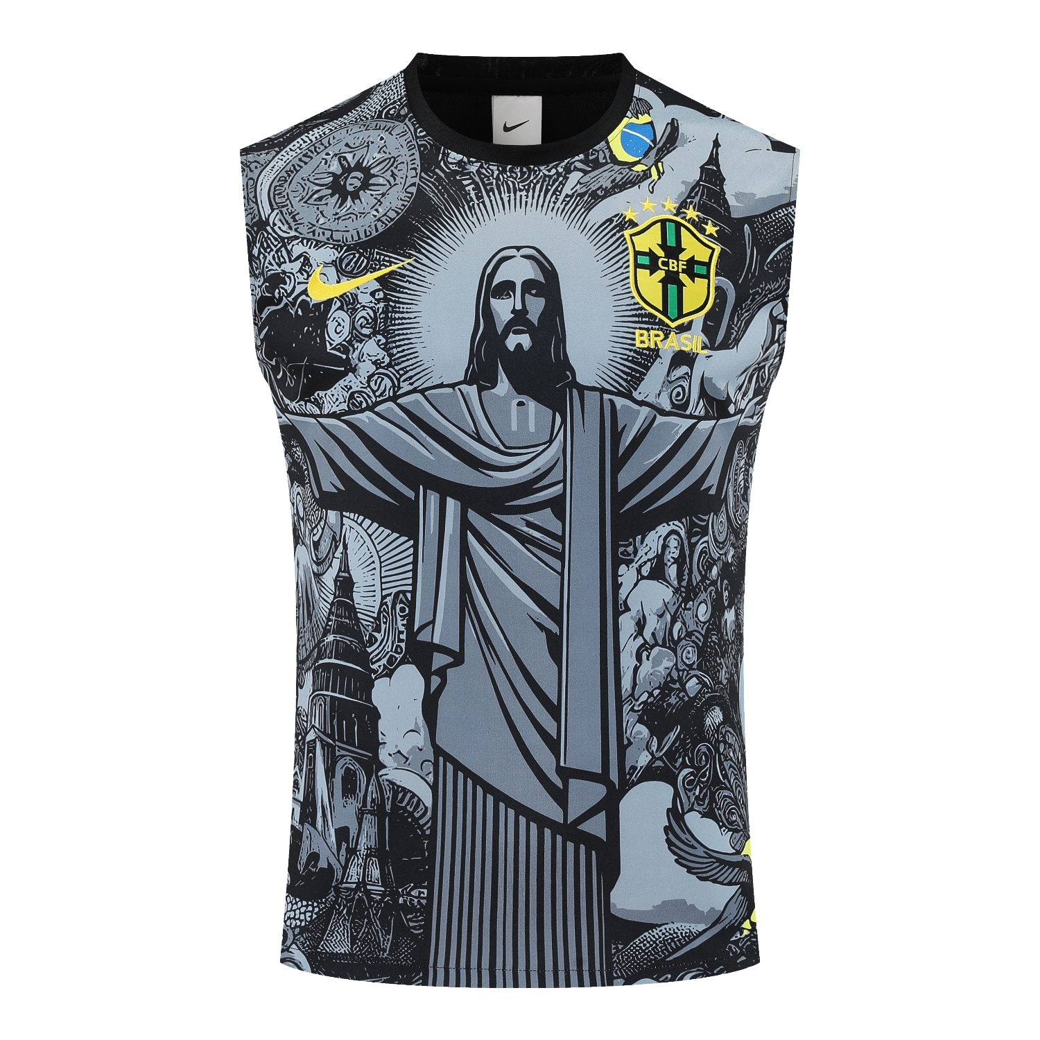 TKH-turbokithub-Brazil 25-26 Gray Jesus Statue Vest Training Set - Gray Vest & Black Shorts