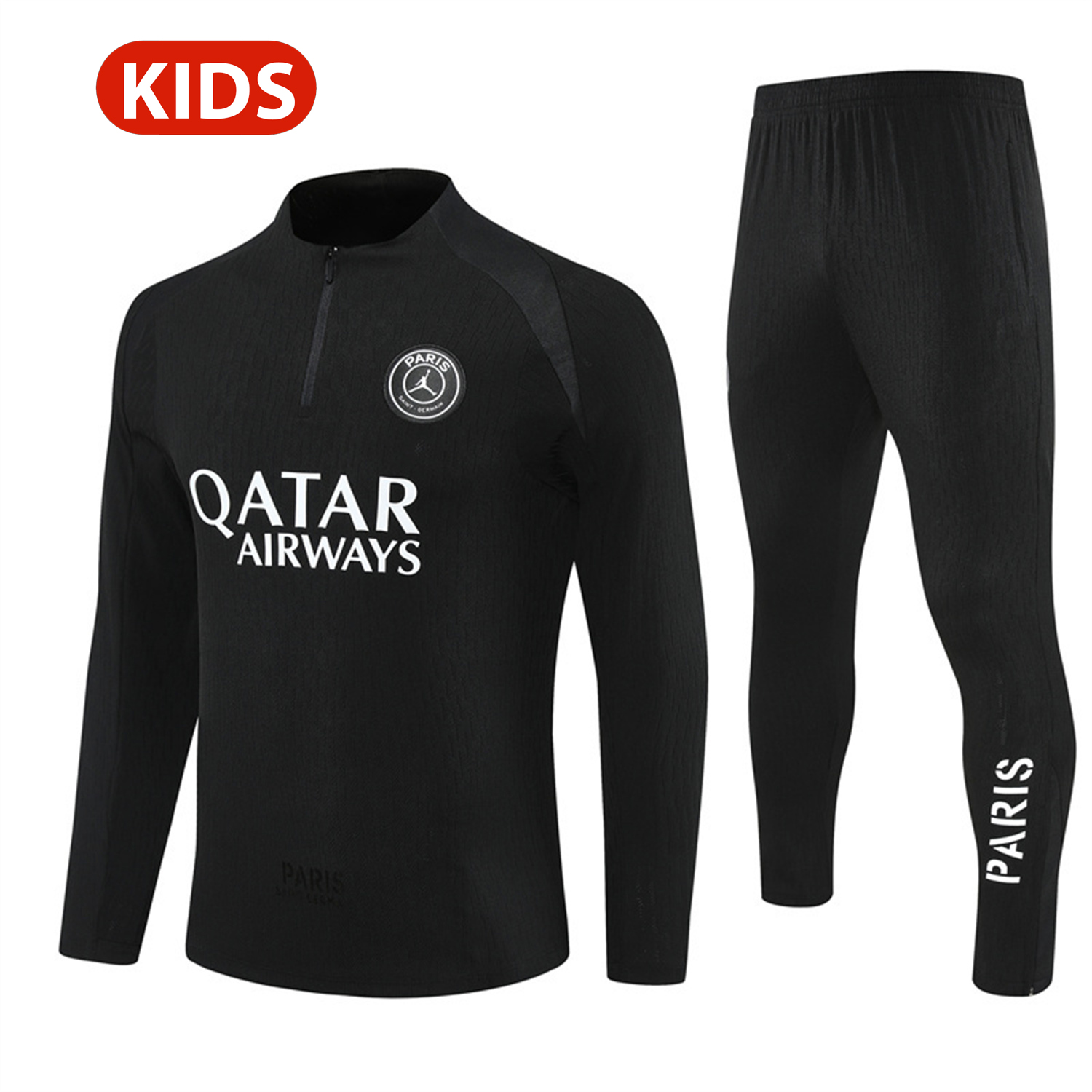 TKH-turbokithub-Paris Saint-Germain PSG 25-26 Jordan Kids Long Sleeve Training Set - Pure Black Top & Pants
