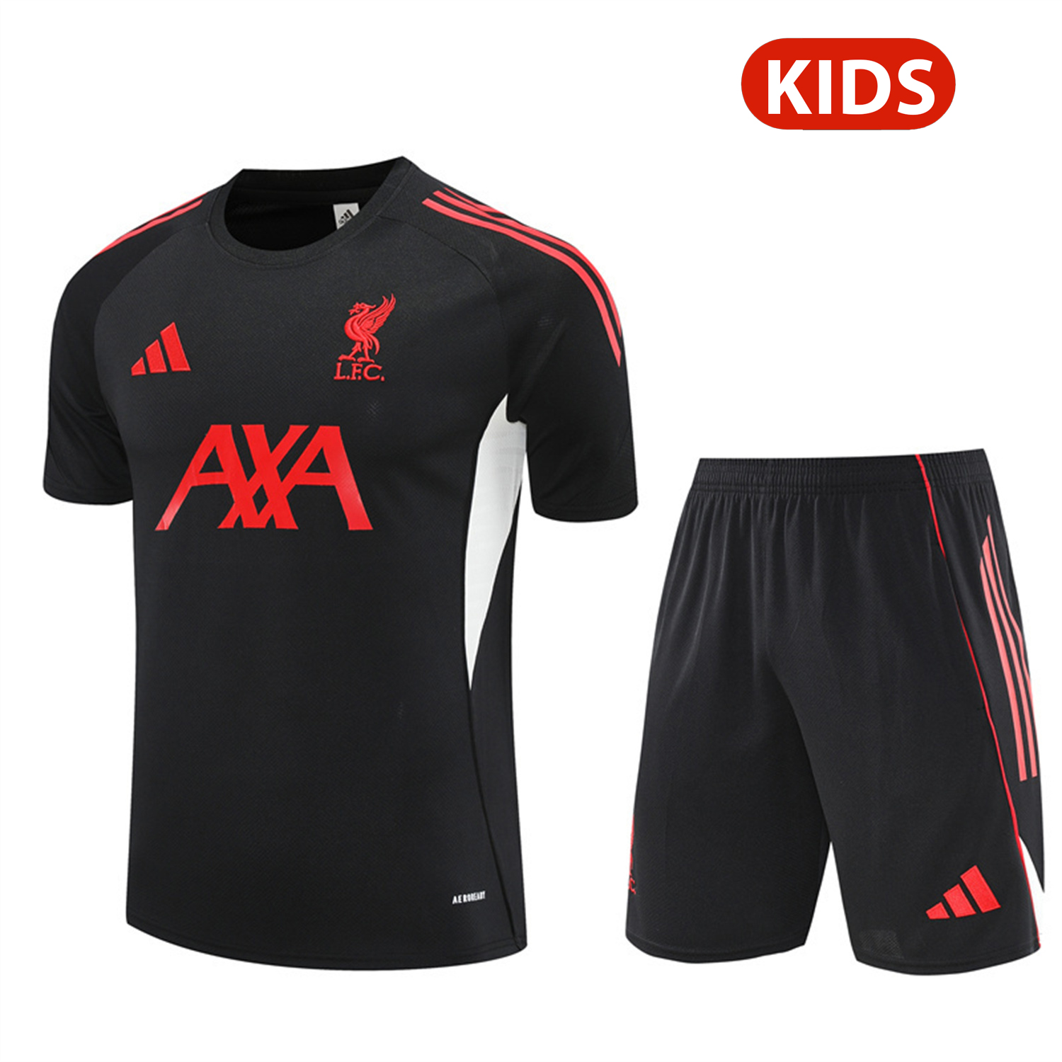 TKH-turbokithub-Liver.pool 25-26 Kids Short-Sleeve Training Set - Black Top & Black Shorts