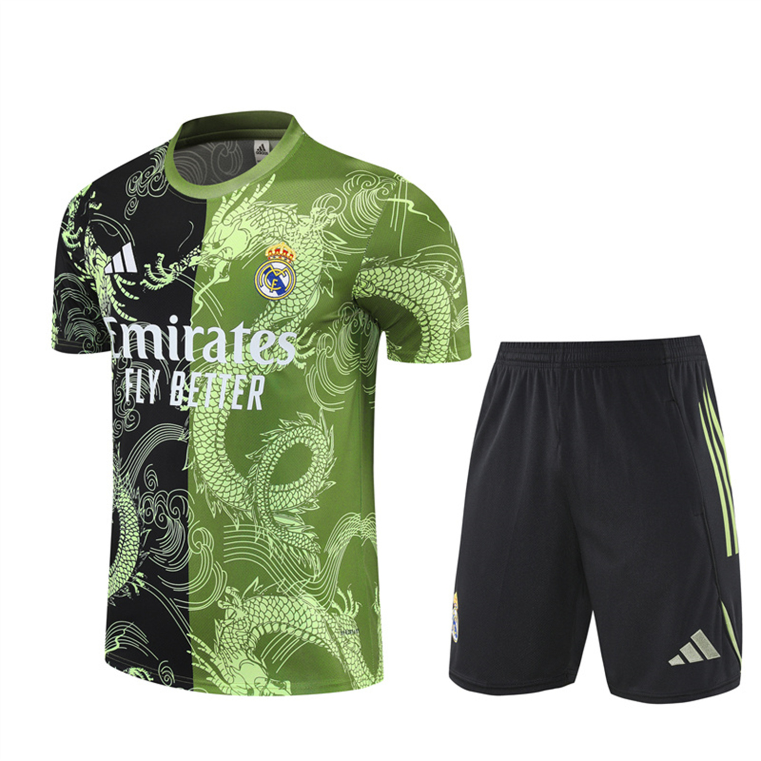 TKH-turbokithub-Real Madrid 25-26 Short-Sleeve Training Set - Green Black Top & Black Shorts