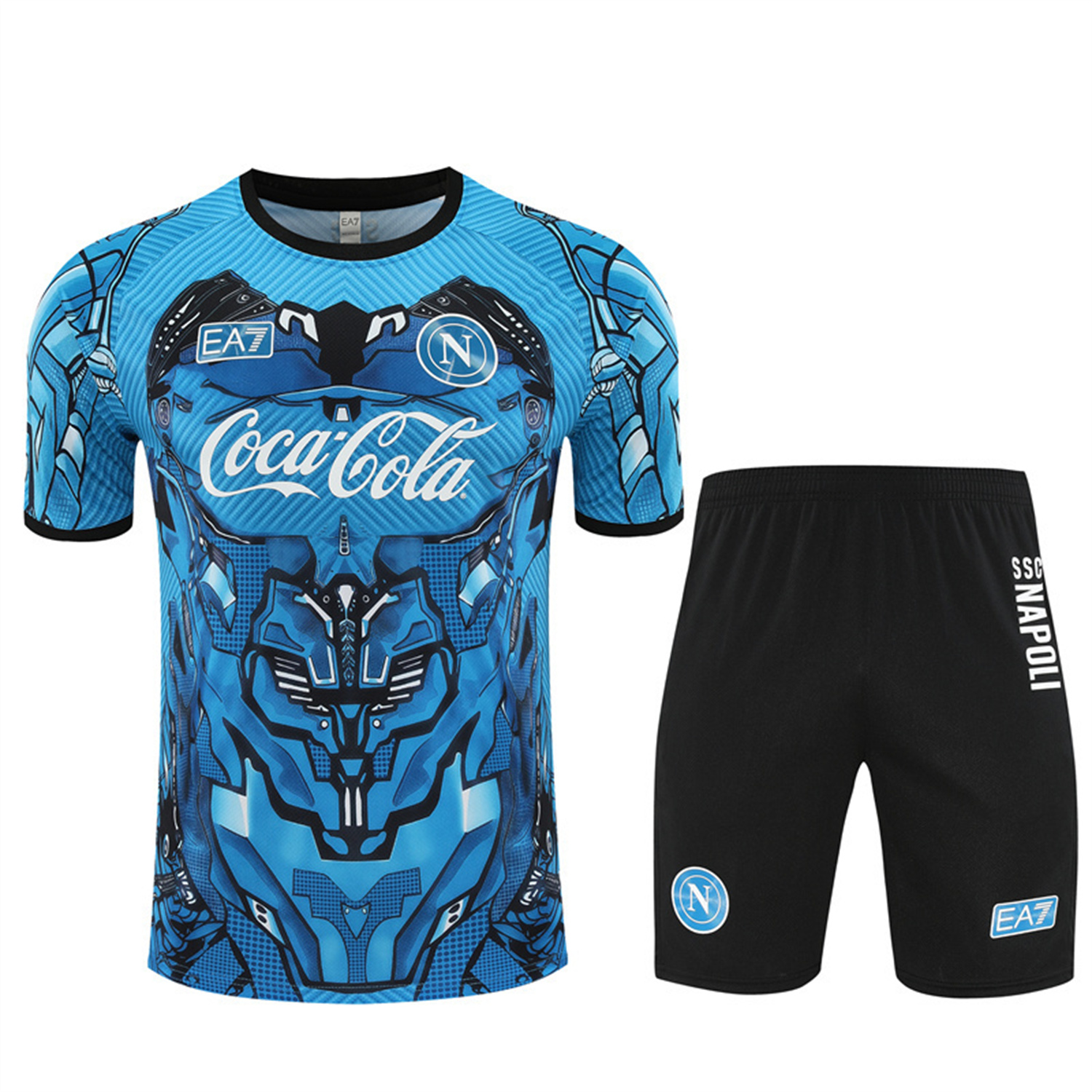 TKH-turbokithub-Napoli 25-26 Kids Short-Sleeve Training Set - Blue Mecha Top & Black Shorts