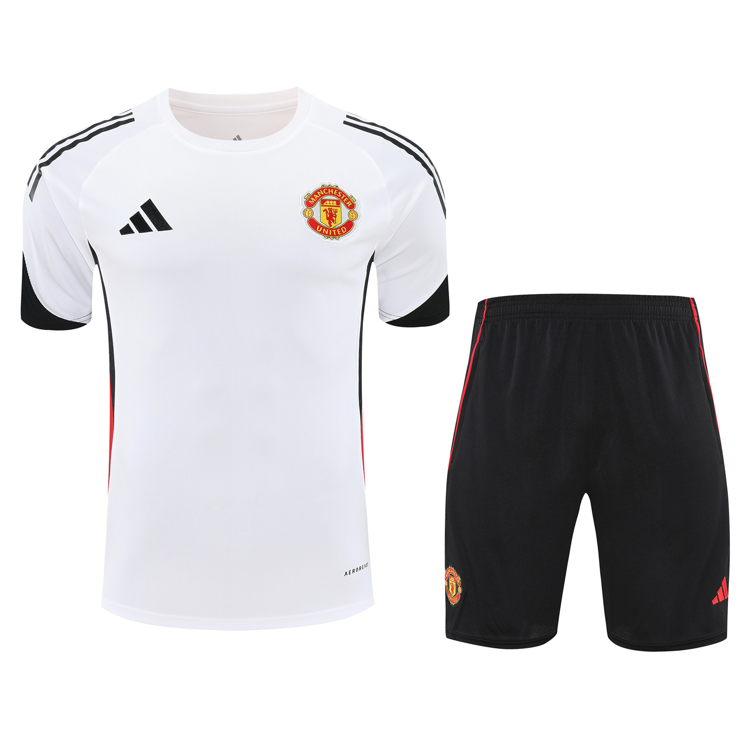 TKH-turbokithub-Manchester United 25-26 Short-Sleeve Training Set - Red Black Blocks White Top & Black Shorts