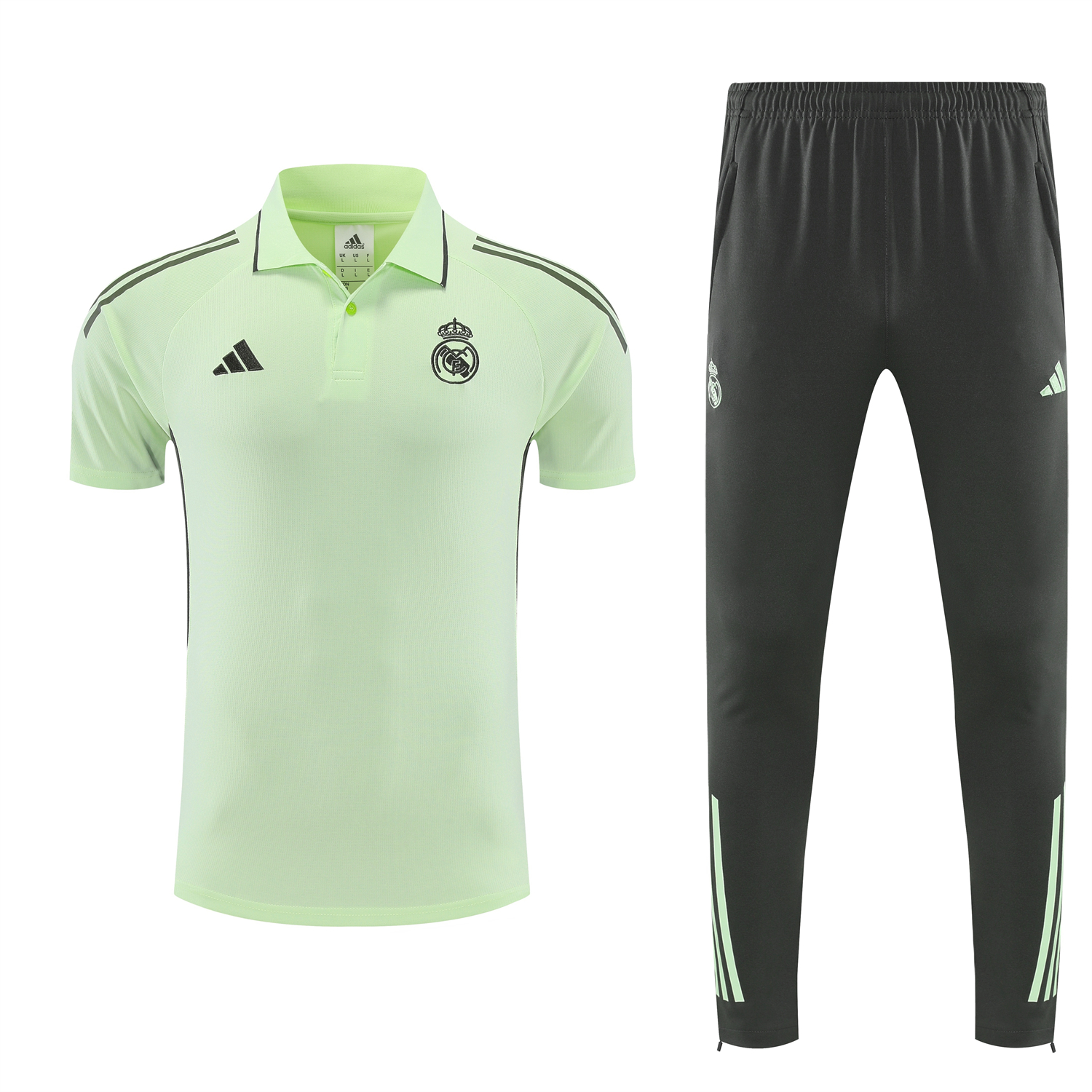 TKH-turbokithub-Real Madrid 25-26 POLO Short-Sleeve Training Set - Light Green Top and Dark Grey Pants