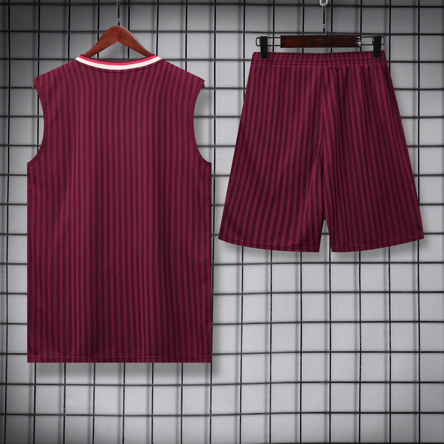 TKH-turbokithub-Bayern Munich 25-26 Vest Training Set - Wine Red Lines Vest & Wine Red Lines Shorts