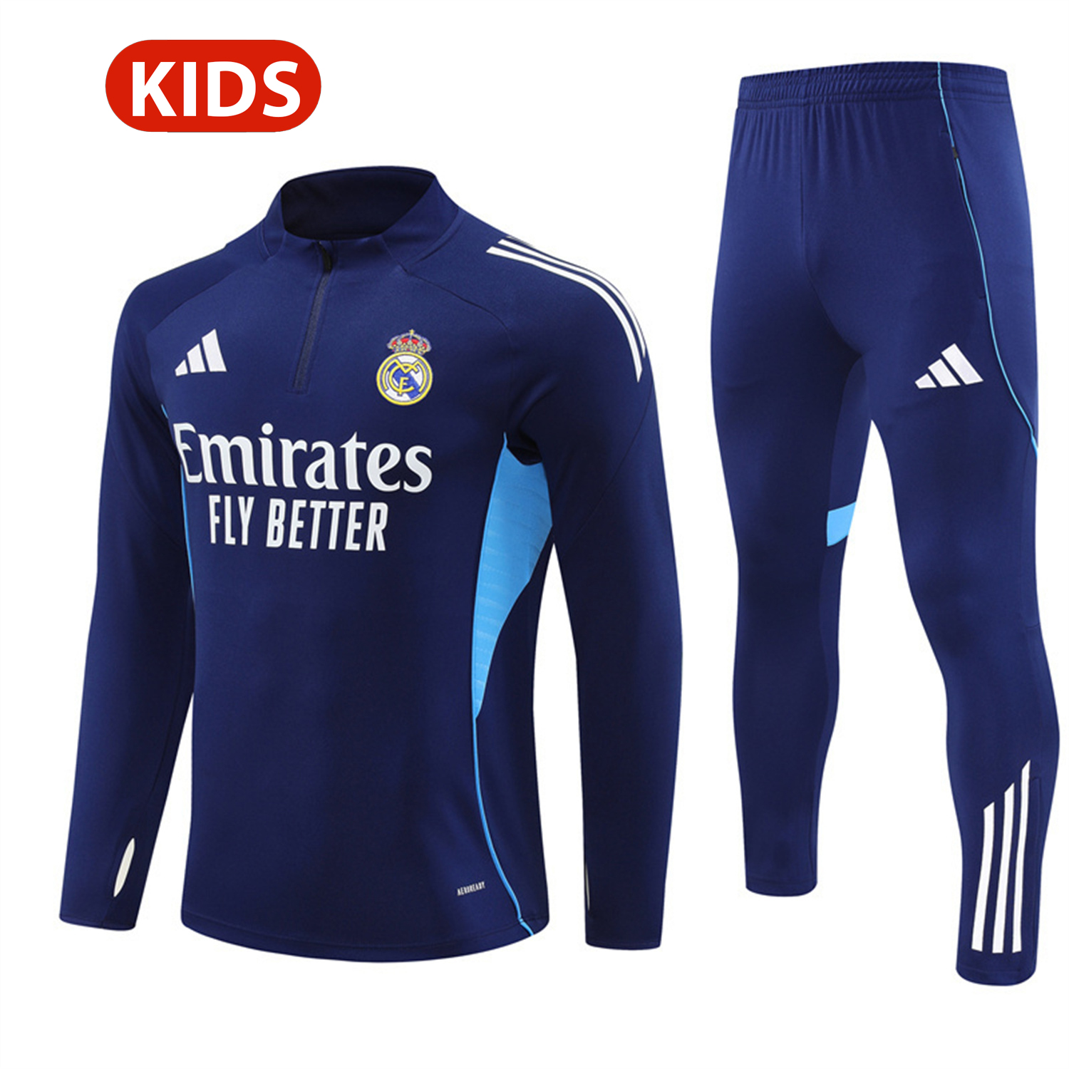 TKH-turbokithub-Real Madrid 25-26 Kids Long Sleeve Training Set - Deep Blue Top & Pants