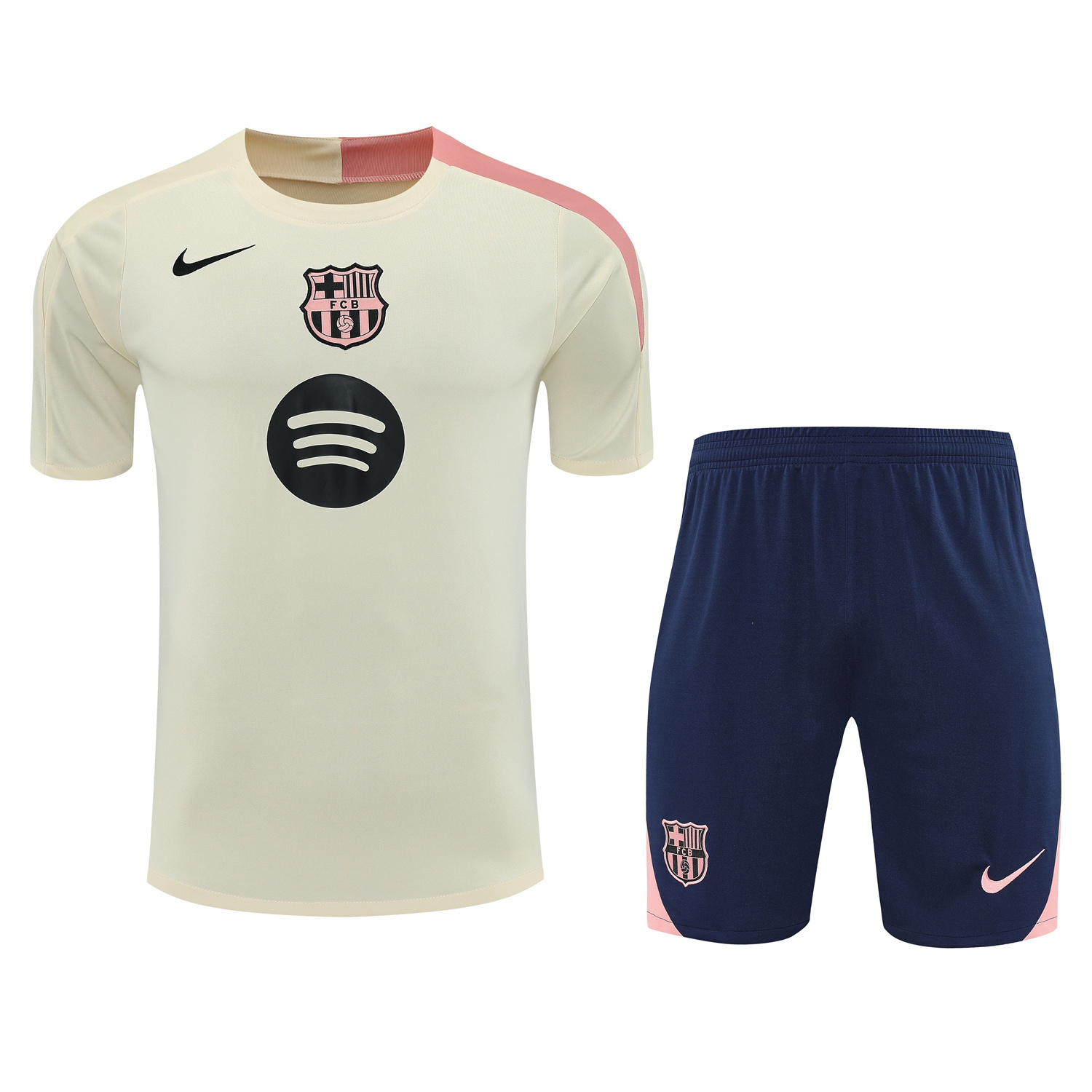 TKH-turbokithub-Barcelona 25-26 Short-Sleeve Training Set - Cream Top & Deep Blue Shorts