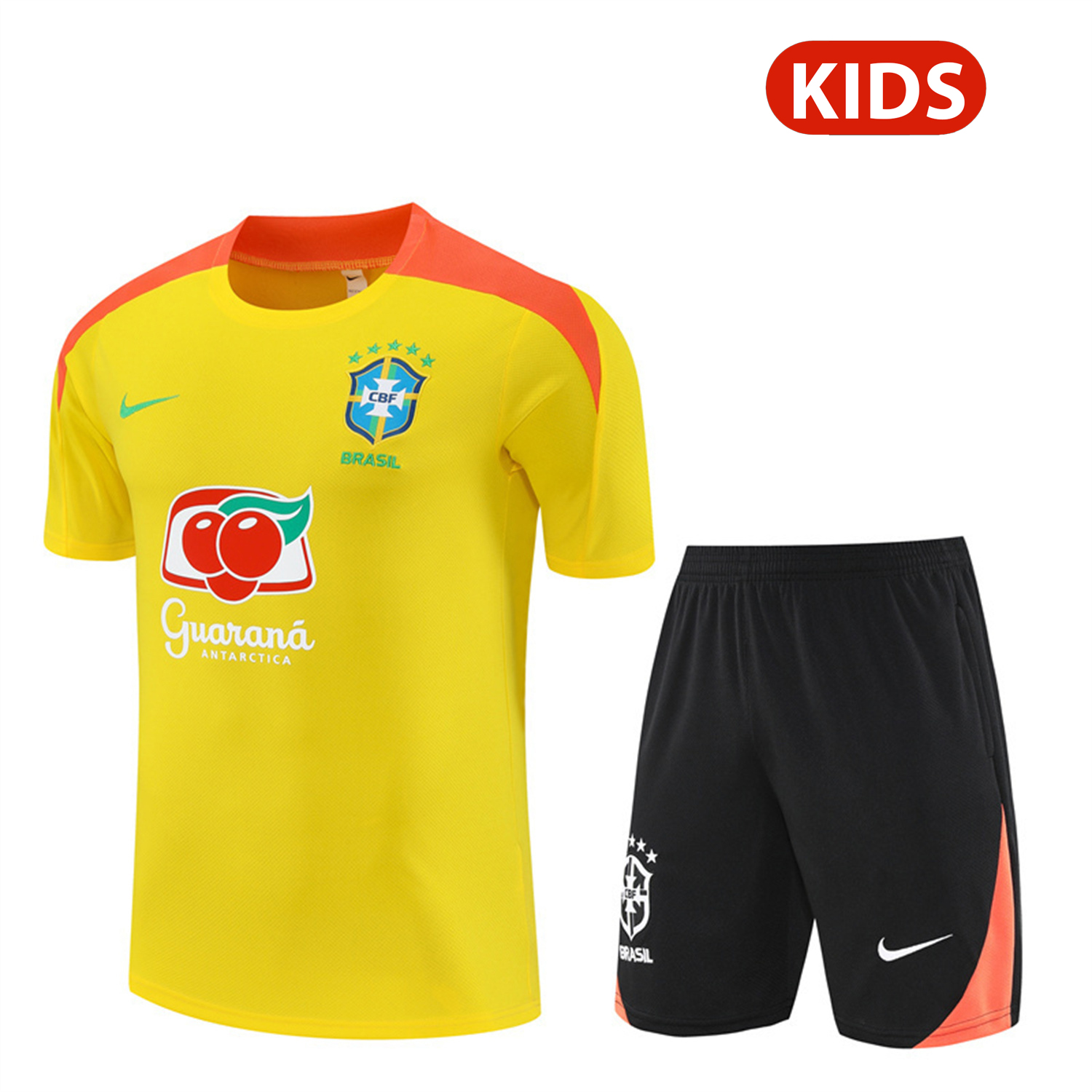 TKH-turbokithub-Brazil 25-26 Kids Short-Sleeve Training Set - Yellow Top & Black Shorts
