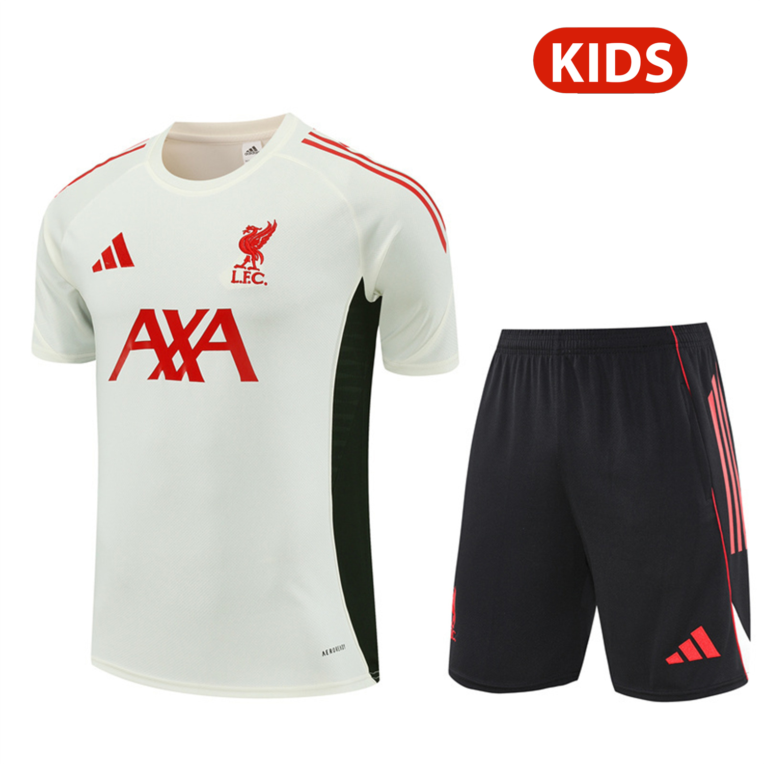 TKH-turbokithub-Liver.pool 25-26 Kids Short-Sleeve Training Set Off White Top & Black Shorts