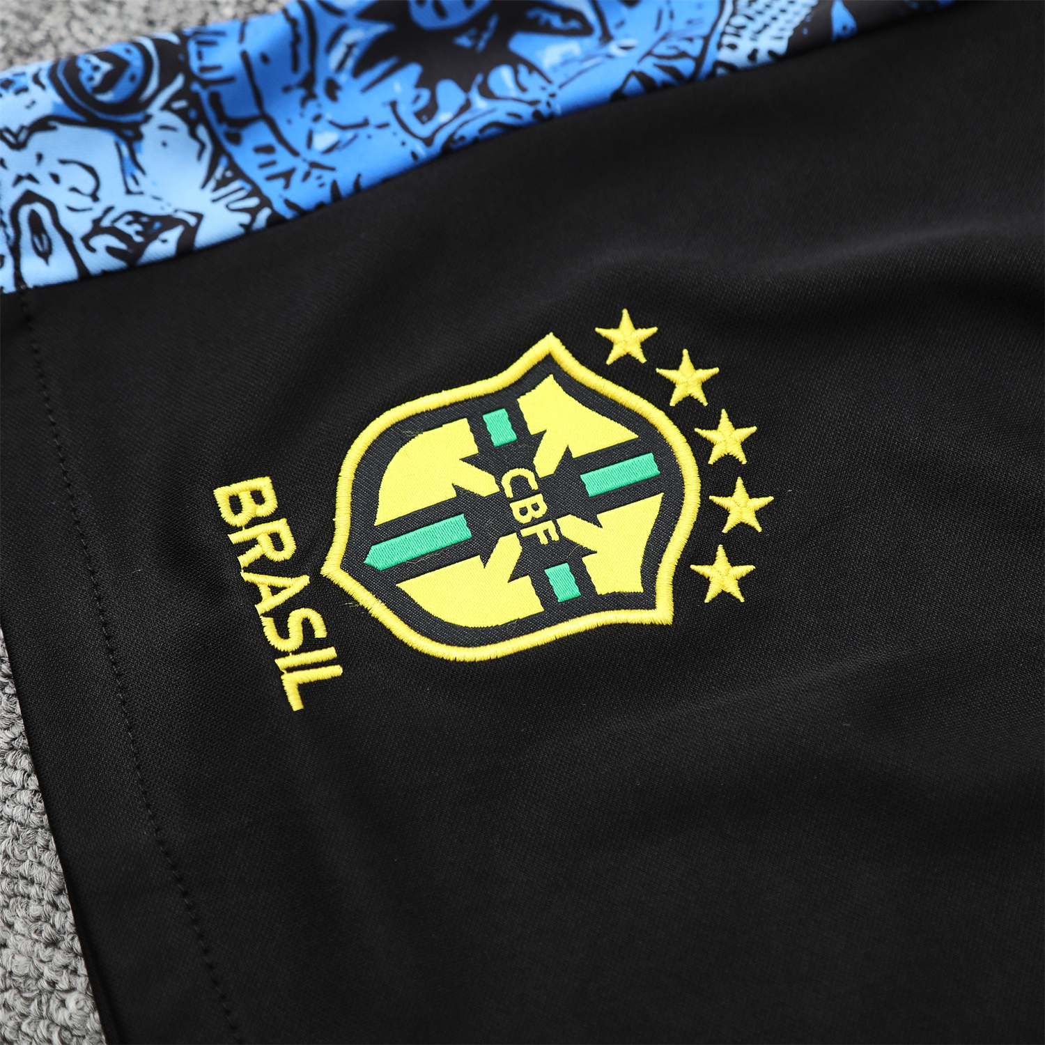 TKH-turbokithub-Brazil 25-26 Blue Jesus Statue Vest Training Set - Blue Vest & Black Shorts