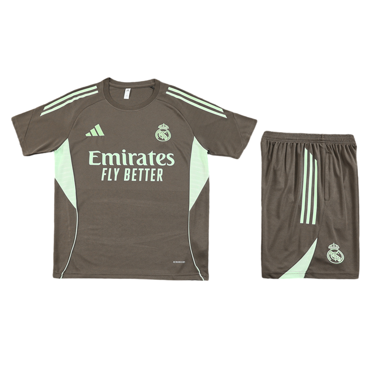 TKH-turbokithub-Real Madrid 25-26 Short-Sleeve Training Set - Dark Khaki Top and Shorts