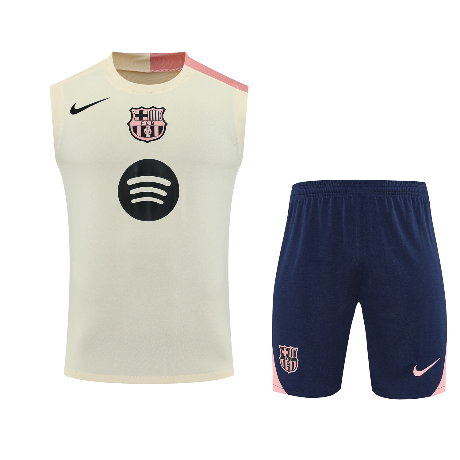 TKH-turbokithub-Barcelona 25-26 Vest Training Set - Cream Vest & Deep Blue Shorts