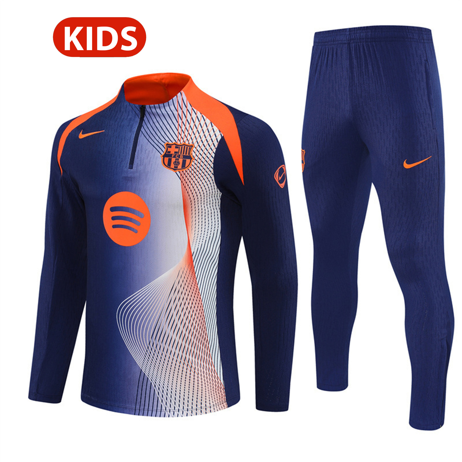 TKH-turbokithub-Barcelona 25-26 Kids Long Sleeve Training Set - Red Blue Line Top & Blue Pants