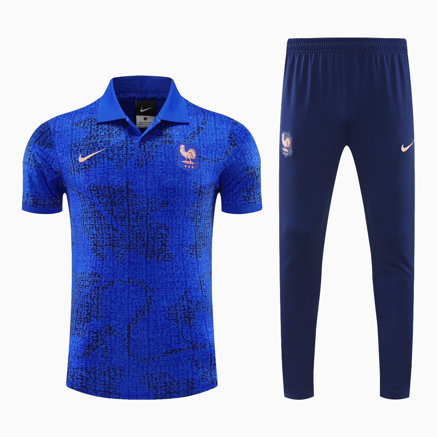 TKH-turbokithub-France 25-26 POLO Short-Sleeve Training Set - Ocean Blue Top and Dark Blue Pants