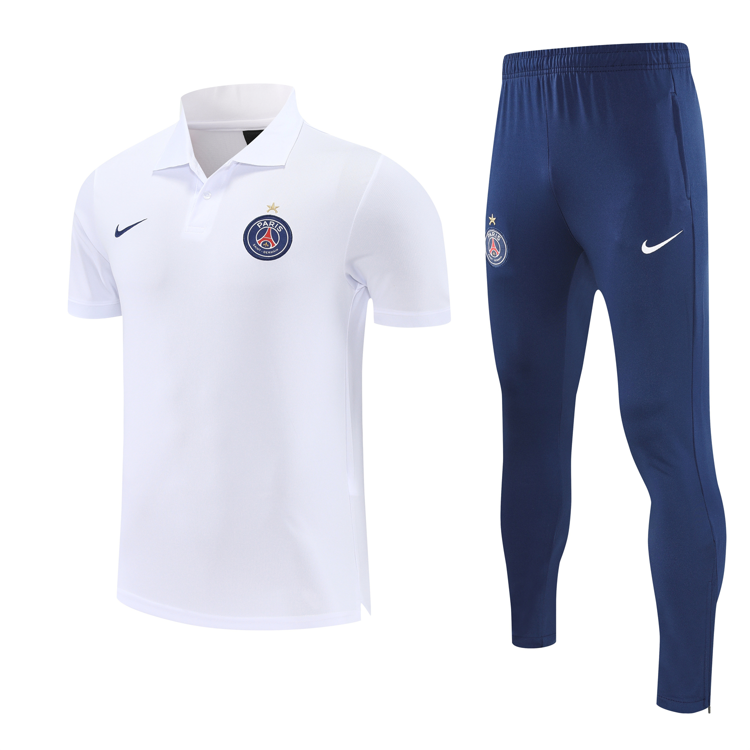 TKH-turbokithub-Paris Saint-Germain PSG 25-26 POLO Short-Sleeve Training Set - White Top and Dark Blue Pants