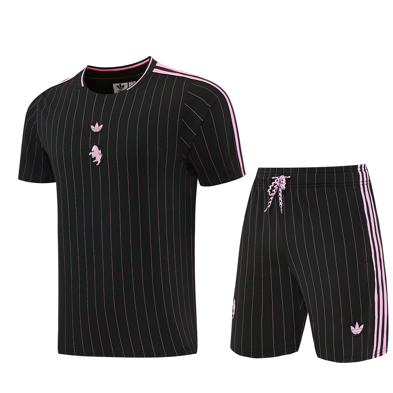TKH-turbokithub-Juventus 26-27 Short-Sleeve Training Set - Pink Lines Black Top & Shorts