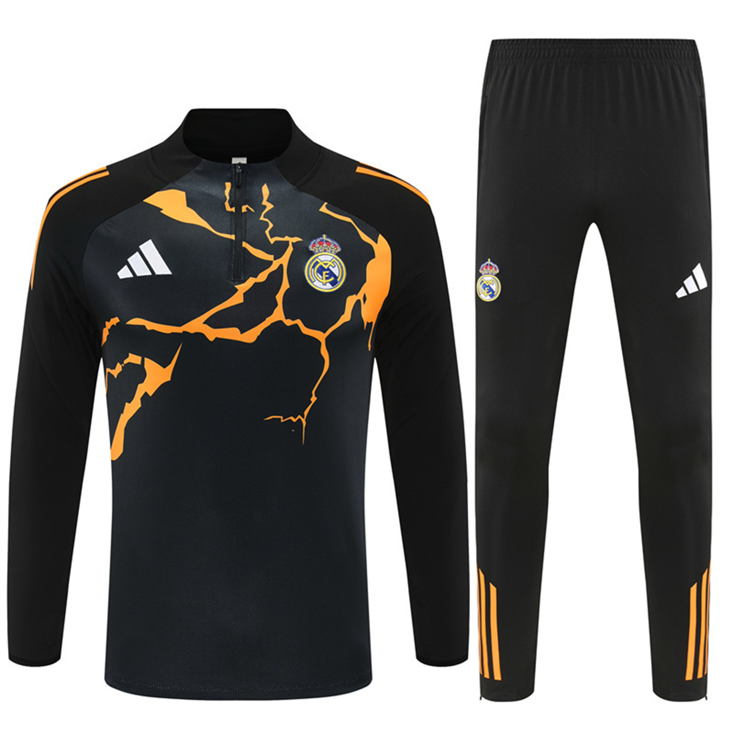 TKH-turbokithub-Real Madrid 25-26 Kids Long Sleeve Training Set - Player Version - Yellow Pattern Black Top and Black Pants