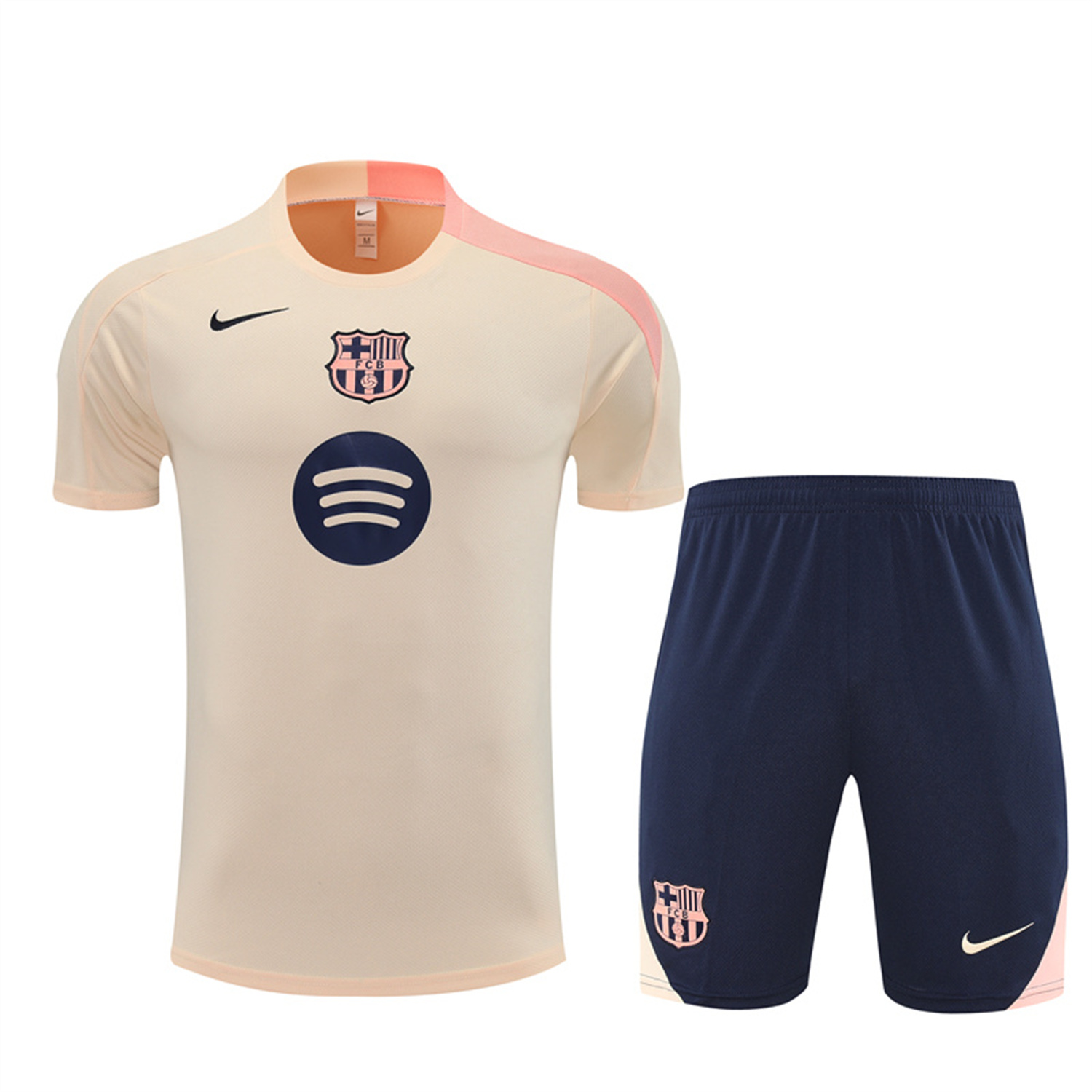 TKH-turbokithub-Barcelona 25-26 Short-Sleeve Training Set - Beige Top & Blue Shorts