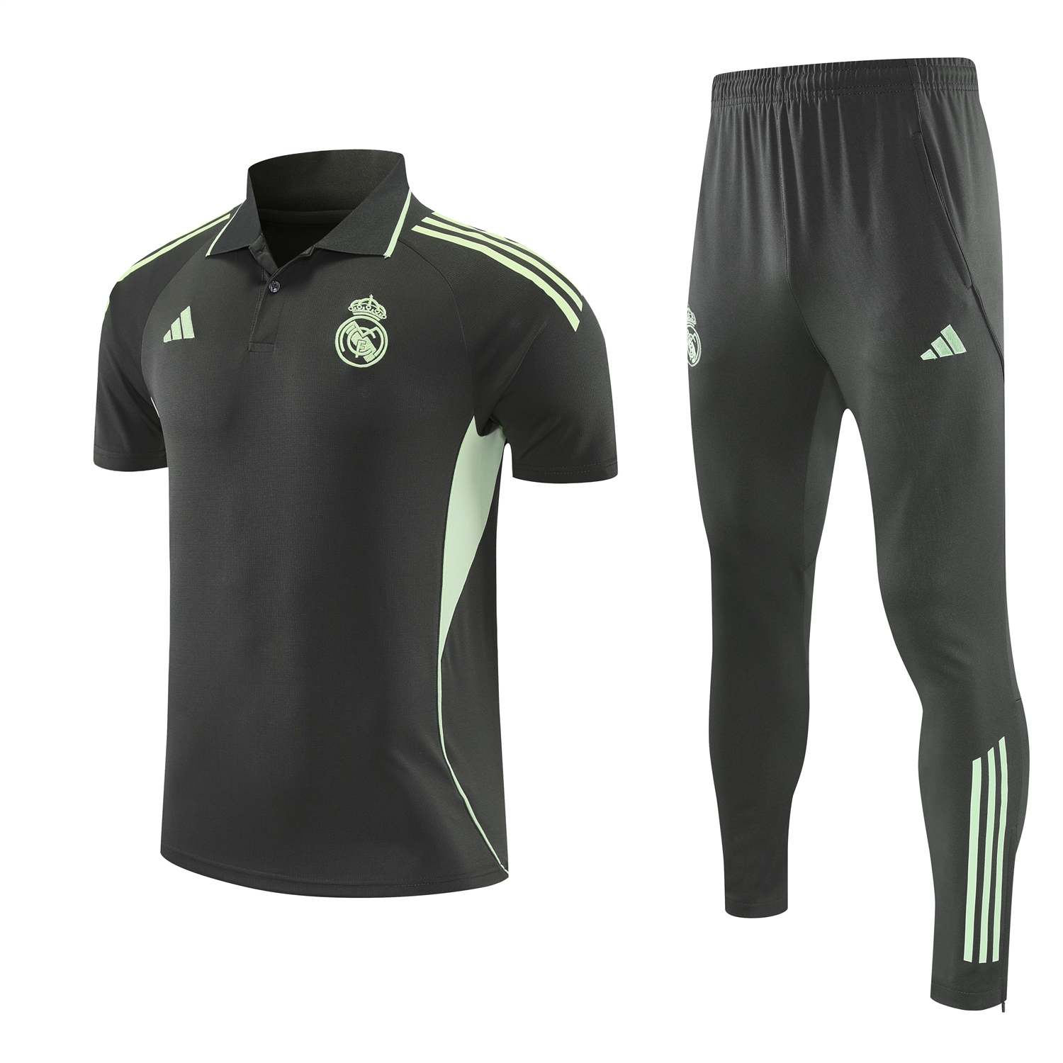 TKH-turbokithub-Real Madrid 25-26 POLO Short-Sleeve Training Set - Dark Grey Top and Pants