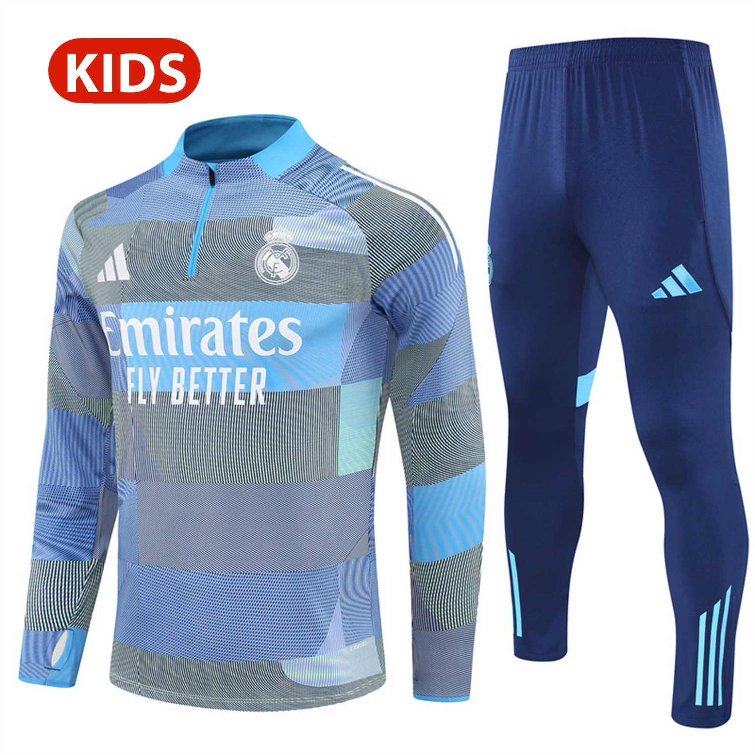 TKH-turbokithub-Real Madrid 25-26 Kids Long Sleeves Training Set - Blue-Gray Camouflage Top & Blue Pants