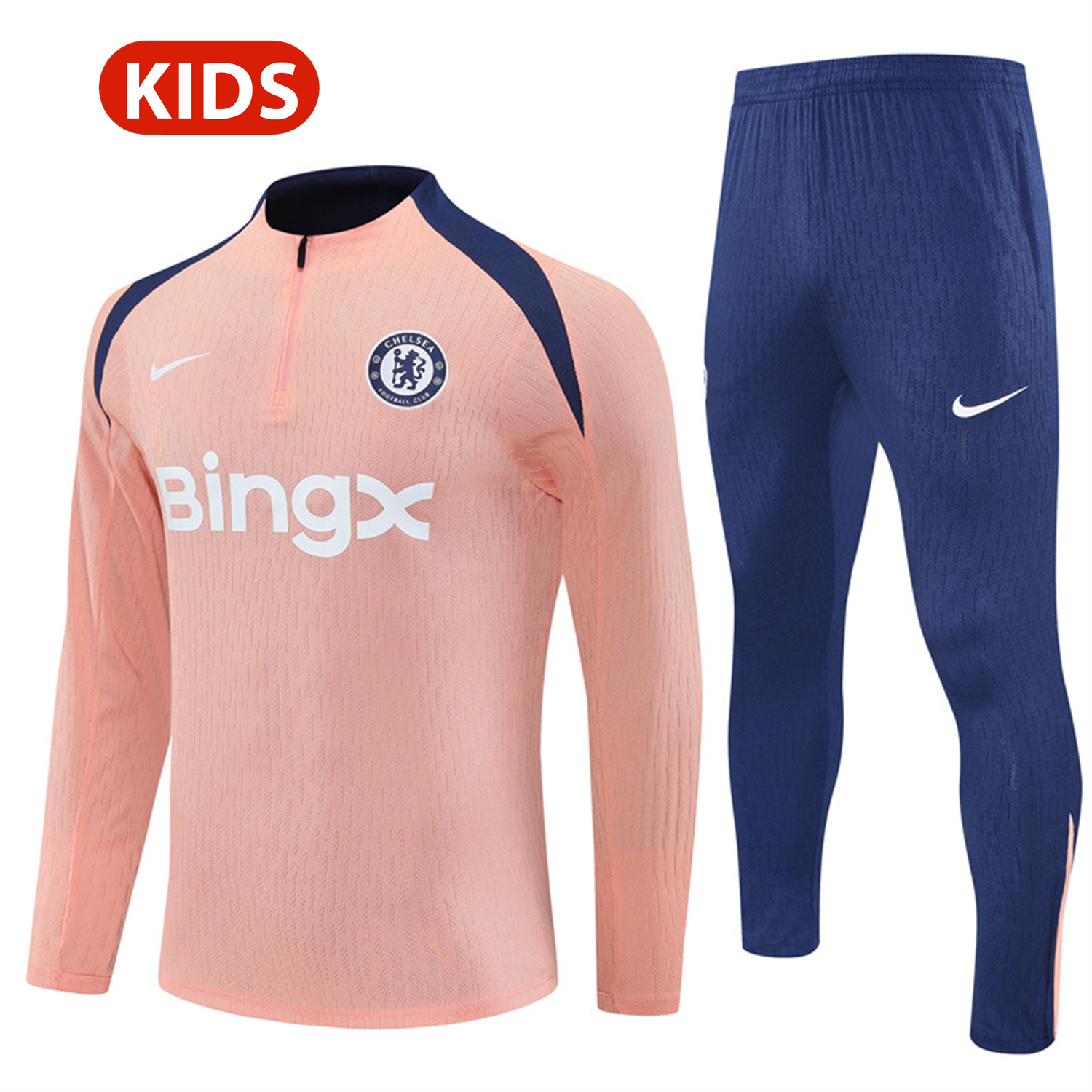 TKH-turbokithub-C.H.E.L.S.E.A 25-26 Kids Long Sleeve Training Set - Player Version - Pink Top and Blue Pants