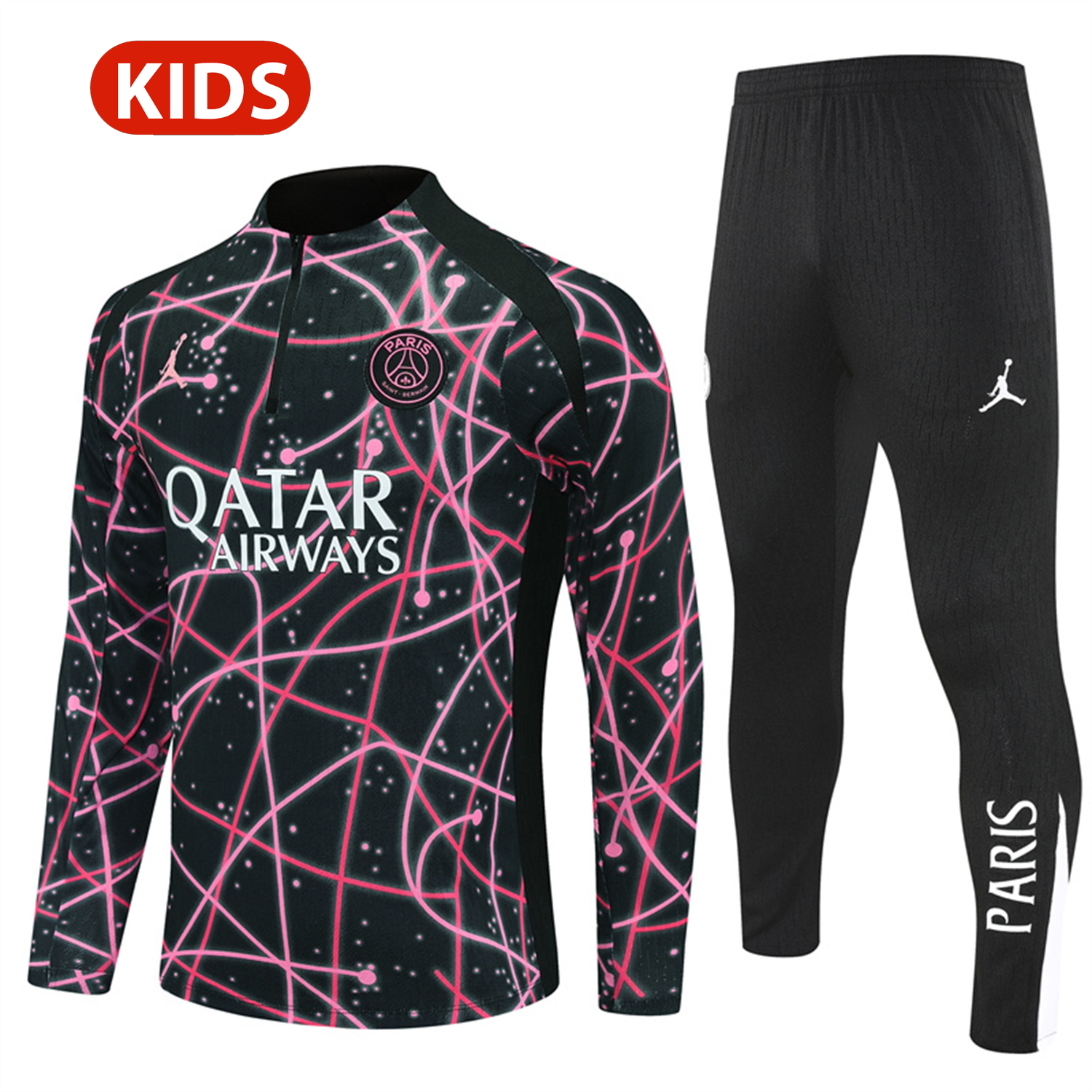 TKH-turbokithub-Paris Saint-Germain PSG 25-26 Kids Long Sleeve Training Set - JD Black Pink Top and Black Pants