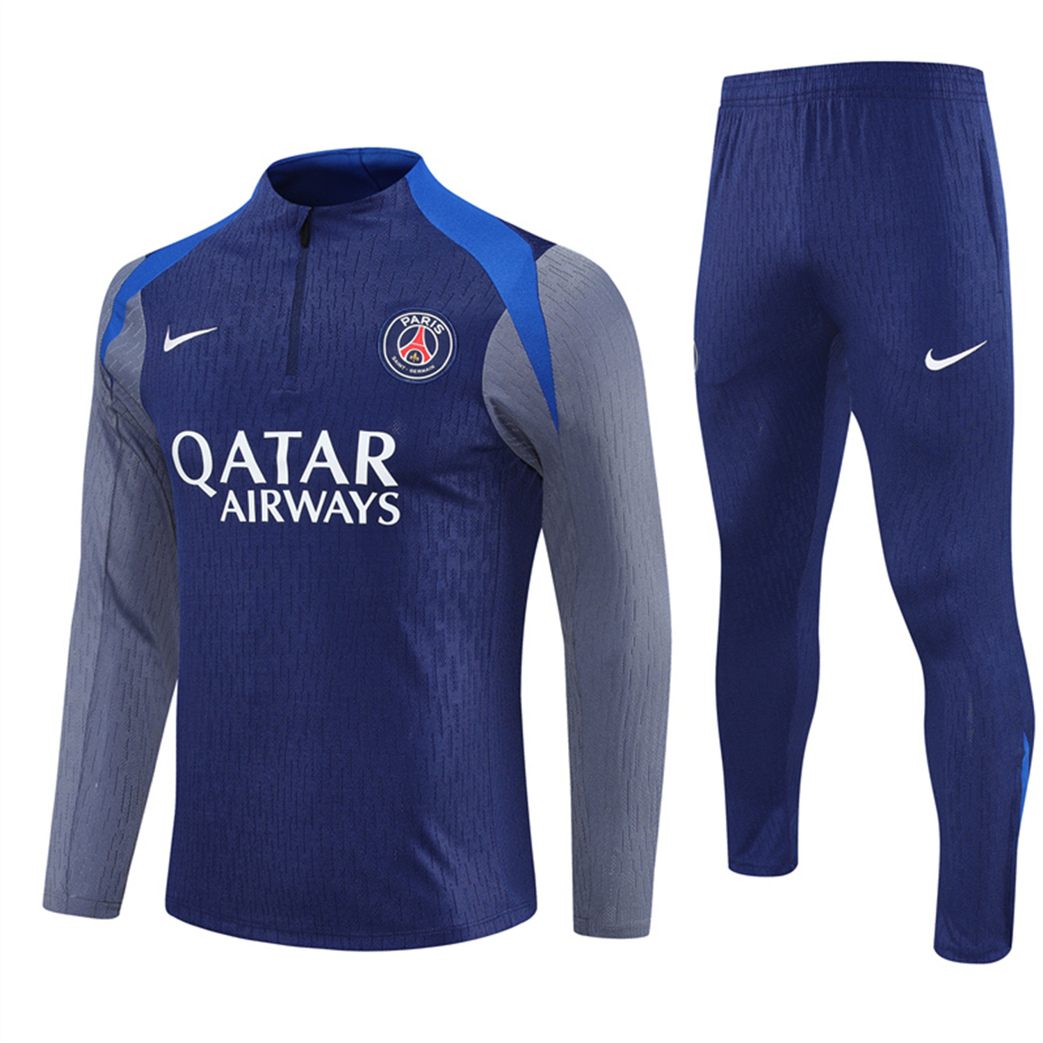 TKH-turbokithub-Paris Saint-Germain PSG 25-26 Long Sleeves Training Set - Royal Blue Gray Sleeves Top & Royal Blue Pants