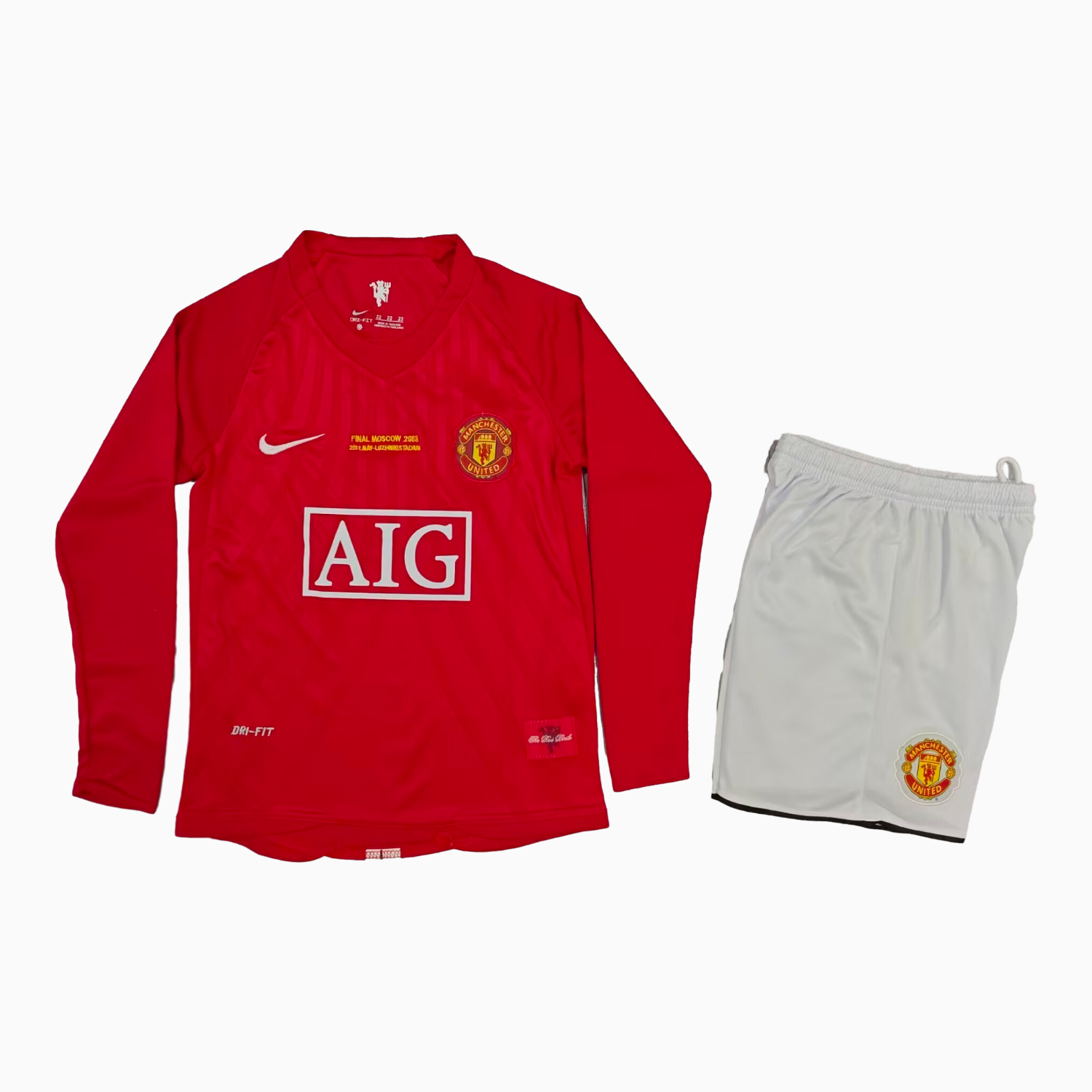 TKH-turbokithub-Retro Manchester United 2007-08 Home Long Sleeves Kids Kit