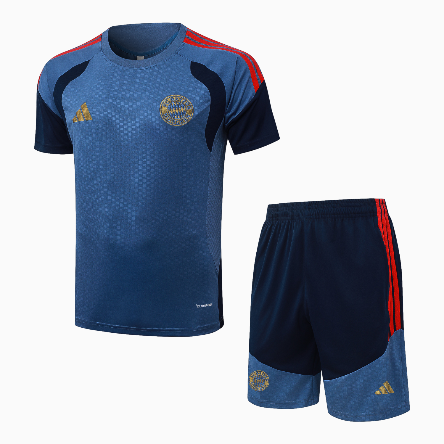 TKH-turbokithub-Bayern Munich 26-27 Short-Sleeve Training Set - Grey-Blue Top & Deep Navy Blue Shorts