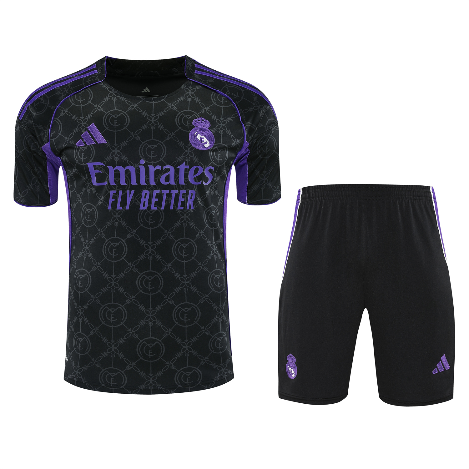 TKH-turbokithub-Real Madrid 25-26 Short-Sleeve Training Set - Blue Edge Black Top & Black Shorts