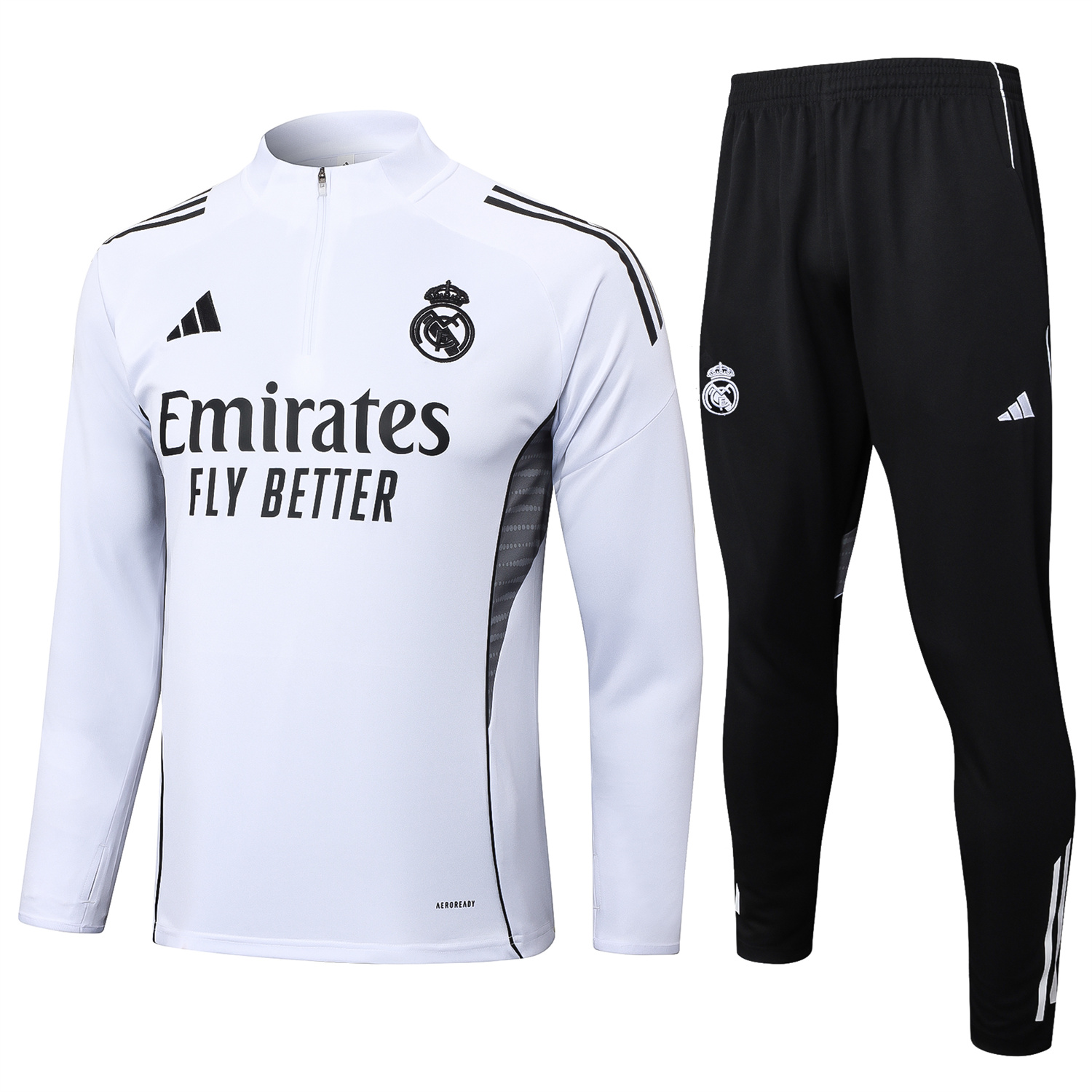 TKH-turbokithub-Real Madrid 25-26 Long Sleeve Training Set - White Top and Black Pants