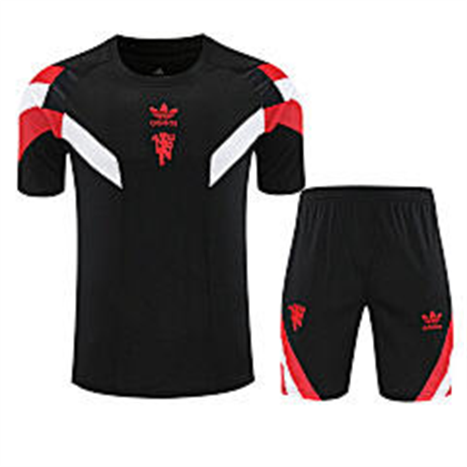 TKH-turbokithub-Manchester United 25-26 Short-Sleeve Training Set - Red Devil Black Top & Black Shorts
