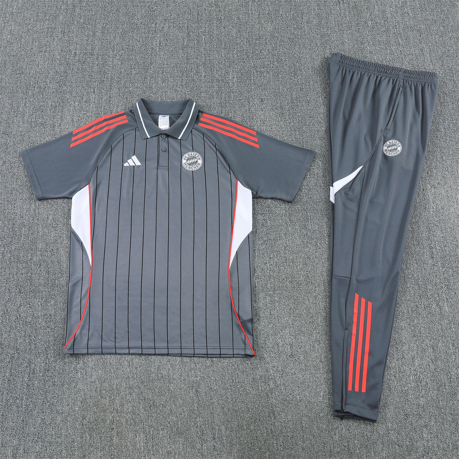 TKH-turbokithub-Bayern Munich 25-26 POLO Short-Sleeve Training Set - Deep Grey Top and Pants
