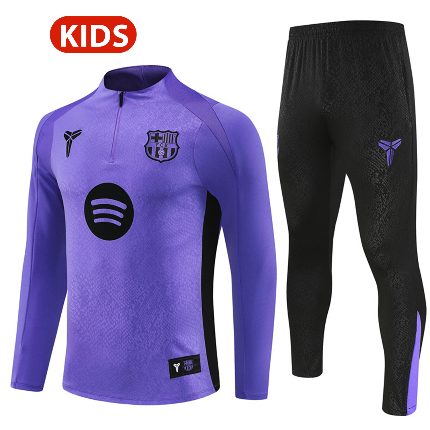 TKH-turbokithub-Barcelona 25-26 X KB Kids Long Sleeve Training Set - Purple Top & Black Pants