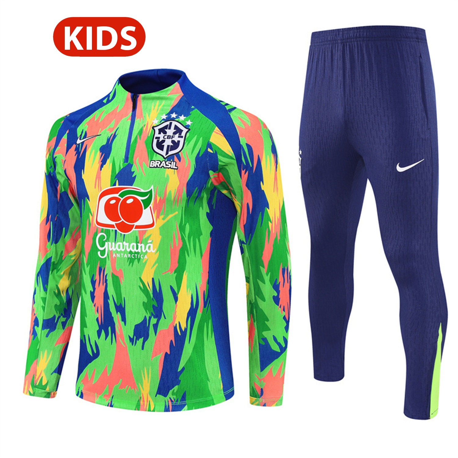 TKH-turbokithub-Brazil 25-26 Kids Long Sleeve Training Set - Colorful Camouflage Top & Royal Blue Pants